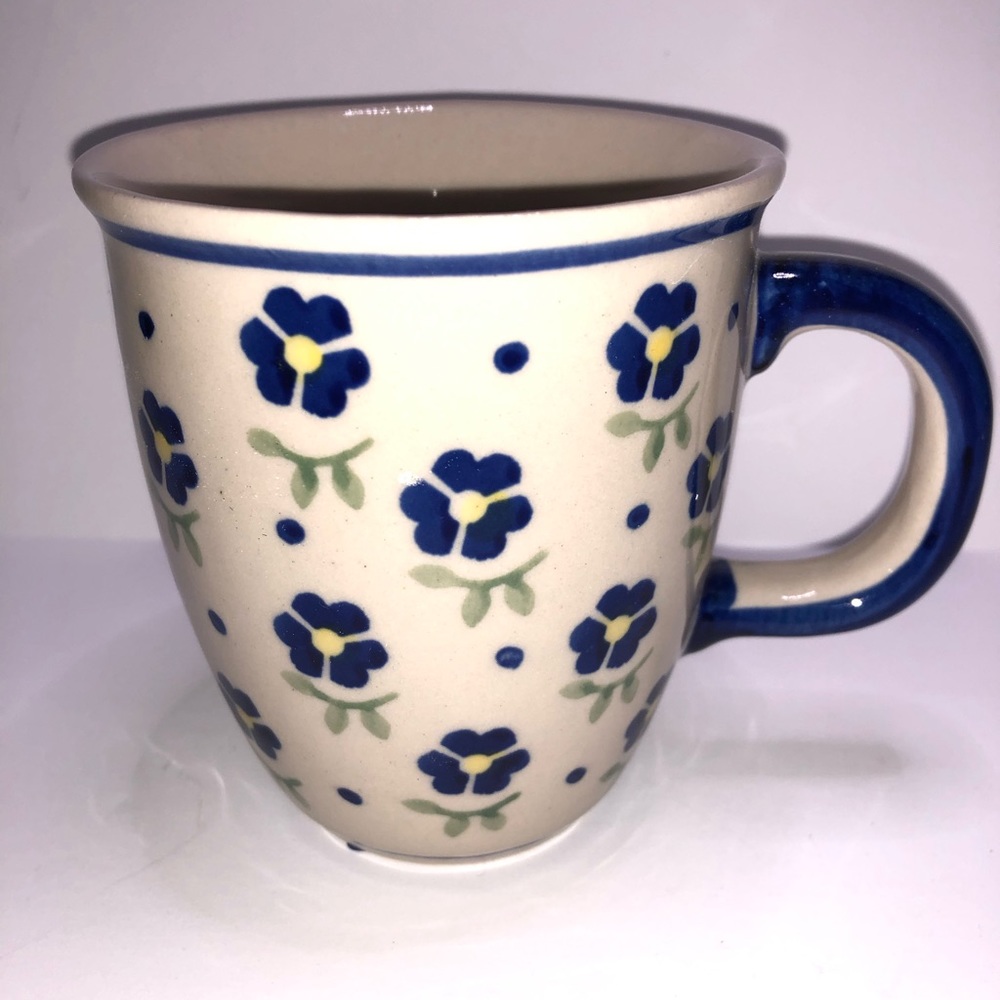 New Bolesławiec Polish pottery Blue Flower Bistro Mug